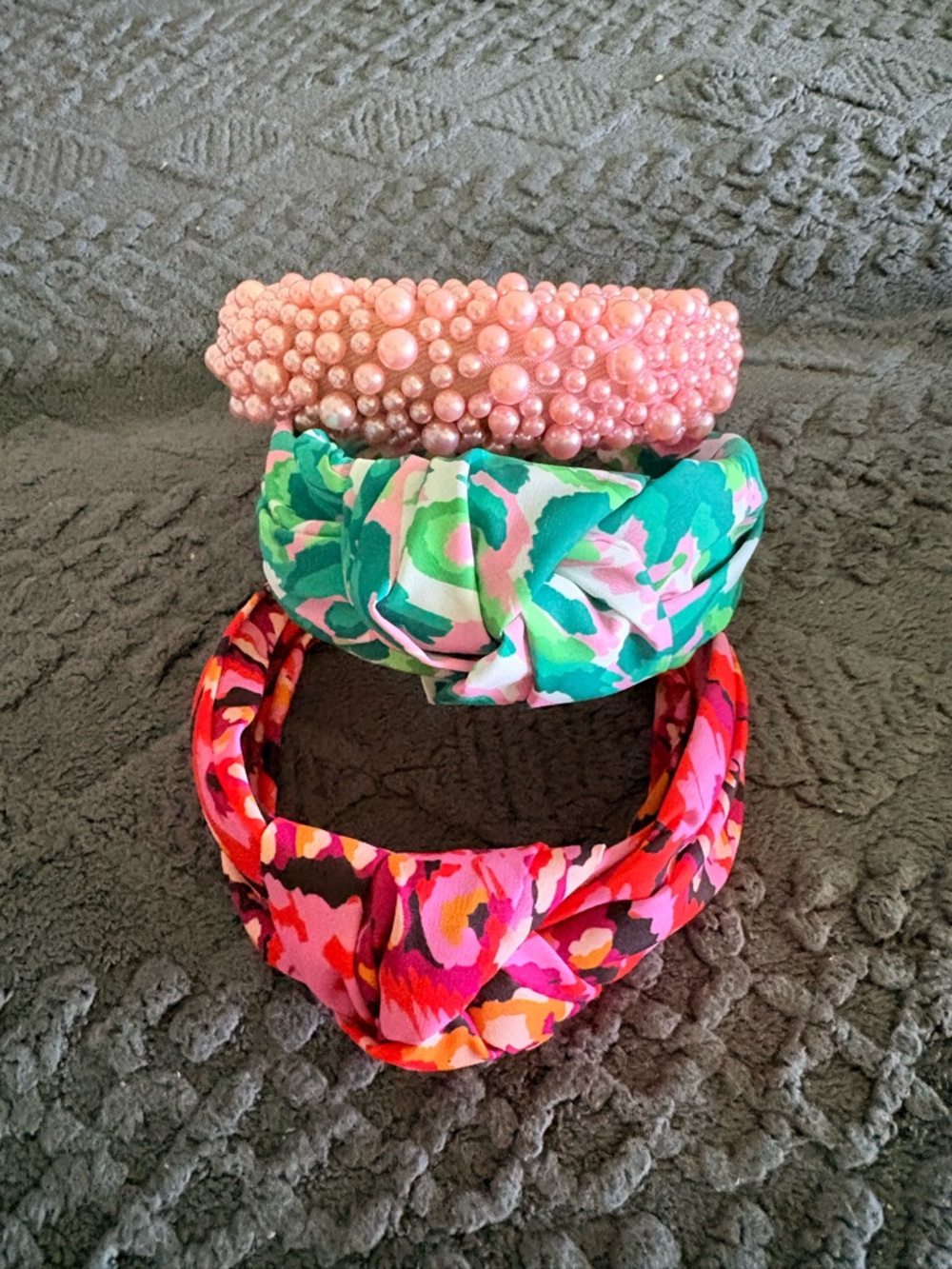 Women Pink Pearl and Floral Knot Headband Set